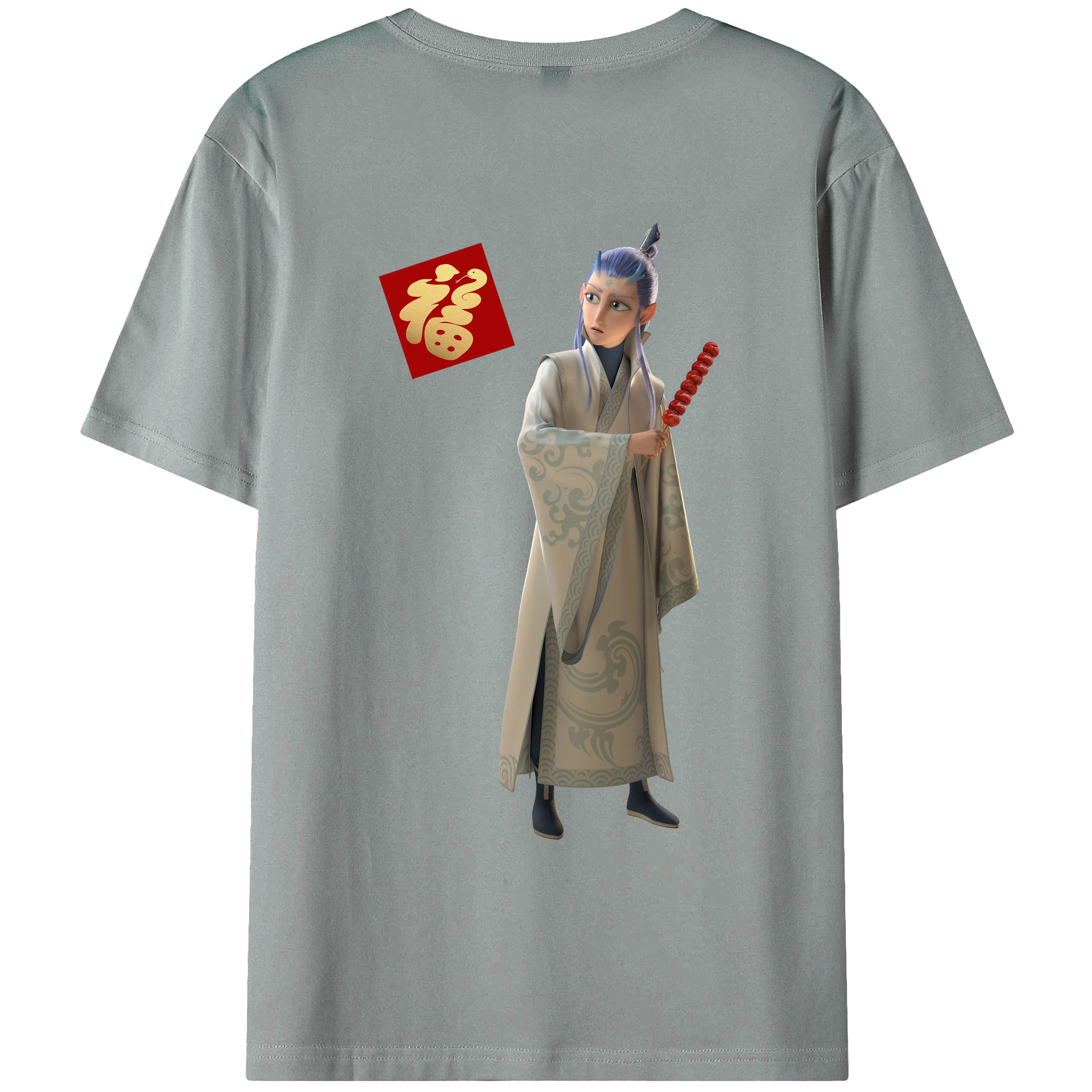 （画像用） Ne Zha 2 ナタ 魔童の大暴れ 綿100％ メンズ半袖Tシャツ（バックプリント） 通気性